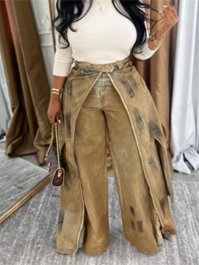 Brown Acid wash twill pants