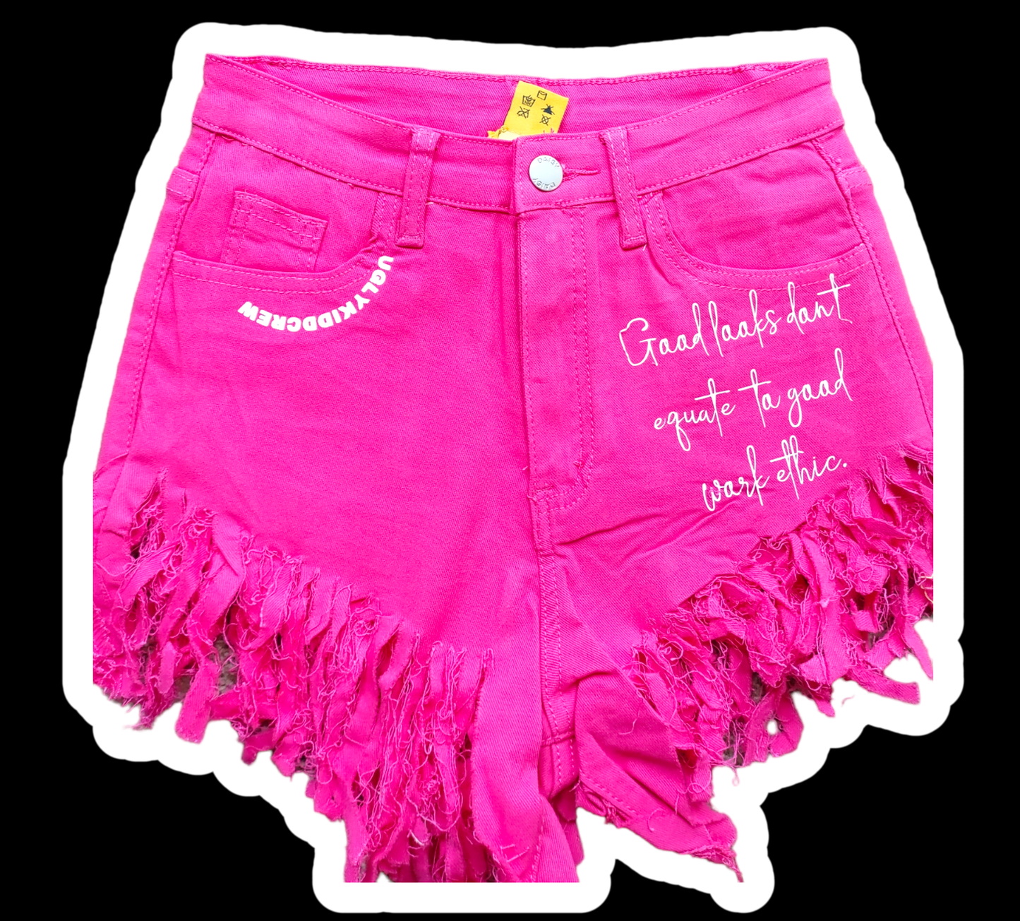 "Slogan Motto" fringe shorts