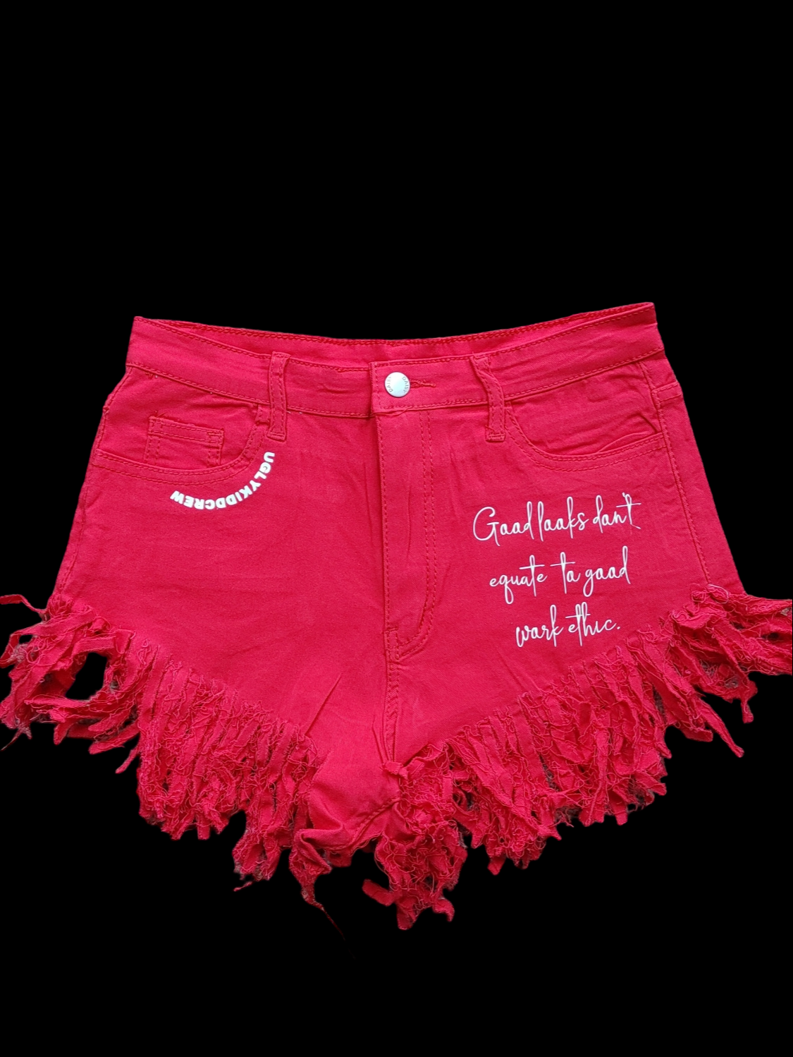 "Slogan Motto" fringe shorts