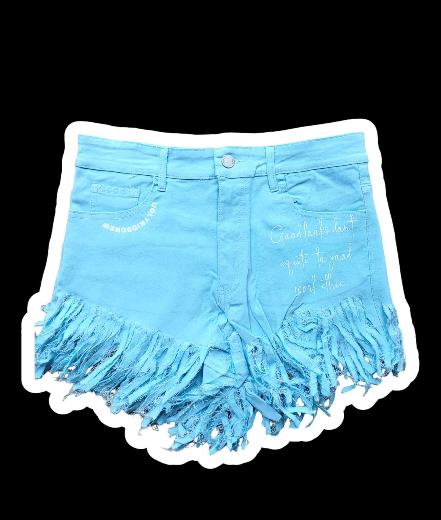 "Slogan Motto" fringe shorts