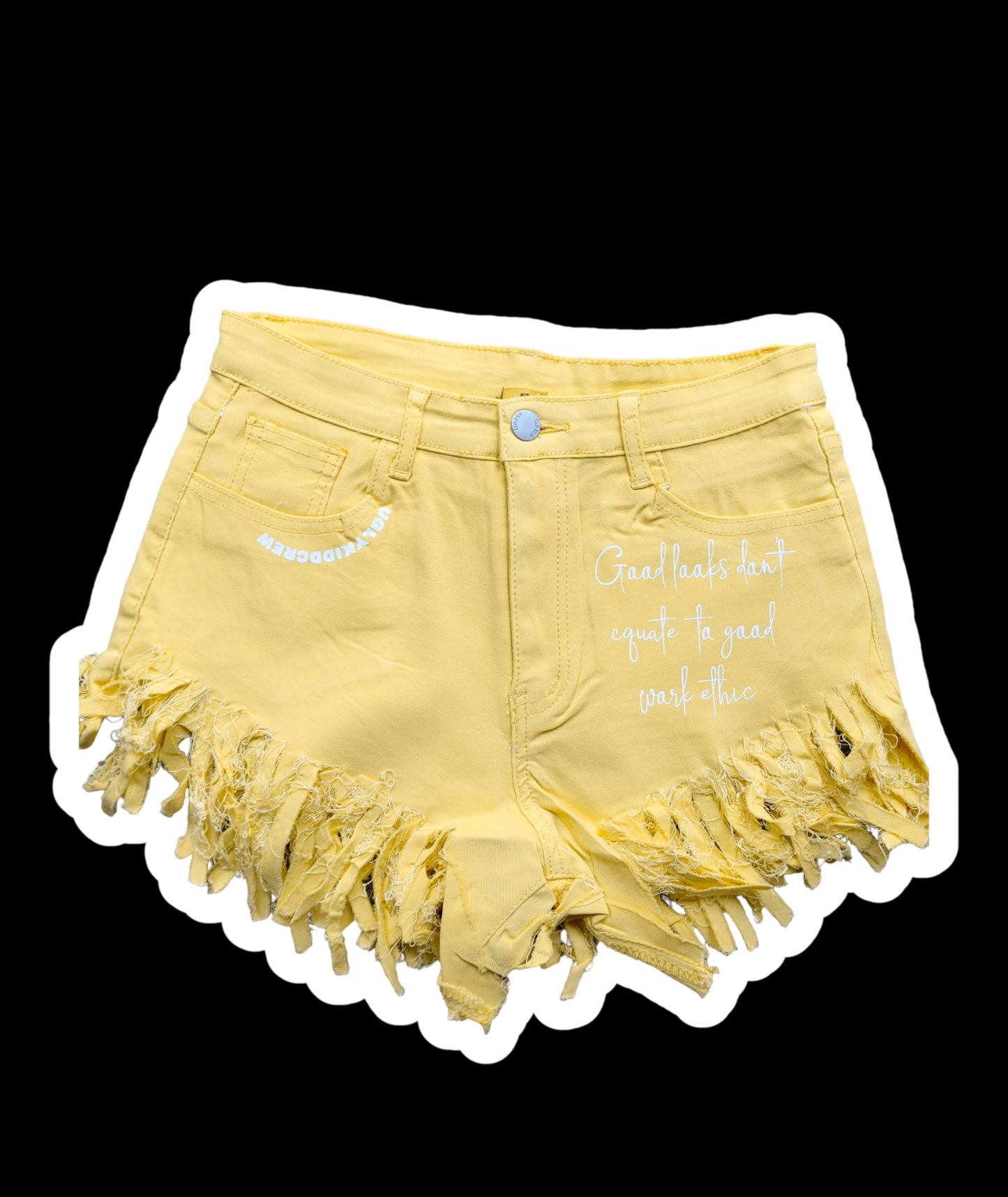 "Slogan Motto" fringe shorts