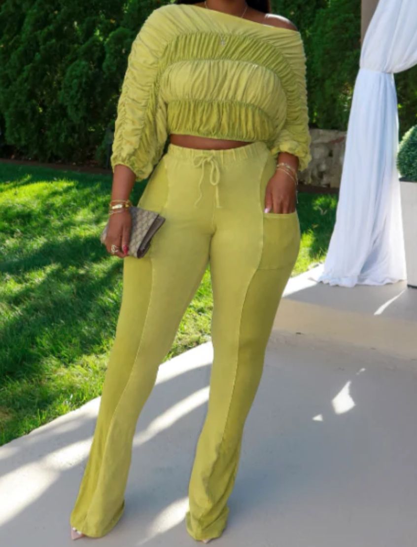 Ruched crop blouse & pants set