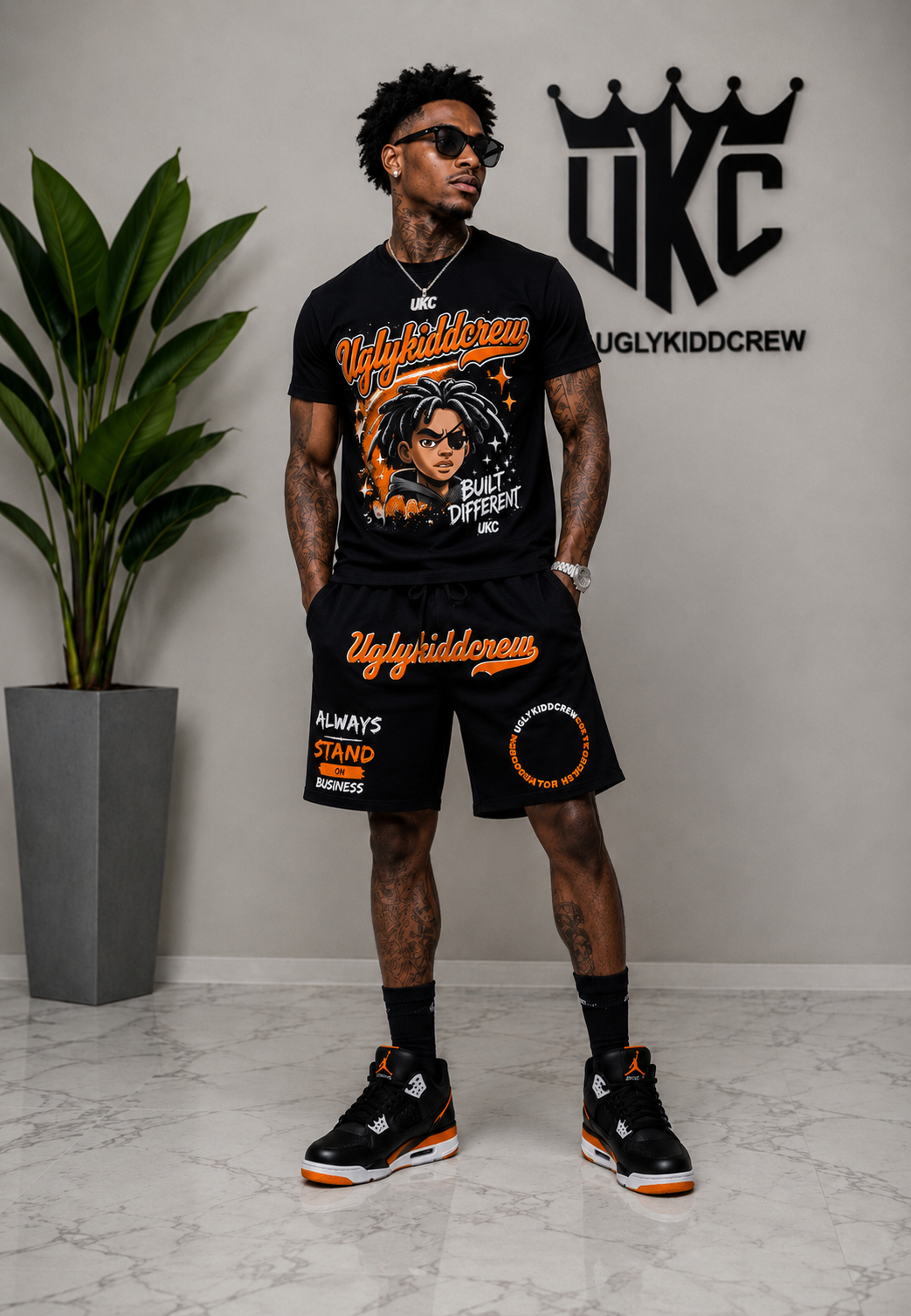 "Stand on business" fleece shorts
