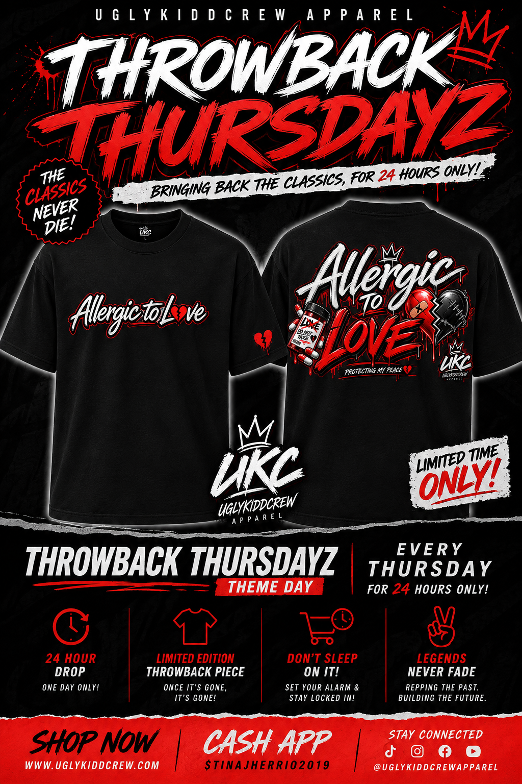 THROWBACK THURSDAYZ PRESENTS: ALLERGIC TO LOVE GRAPHIC T-SHIRT