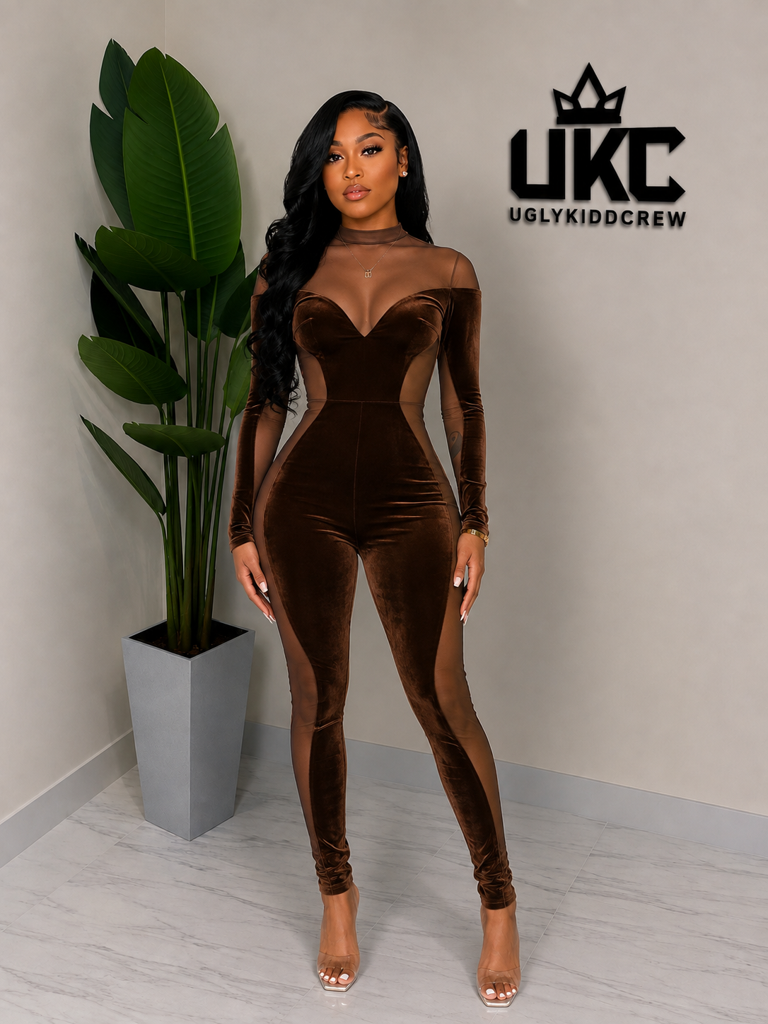 Mocha Mesh Jumpsuit