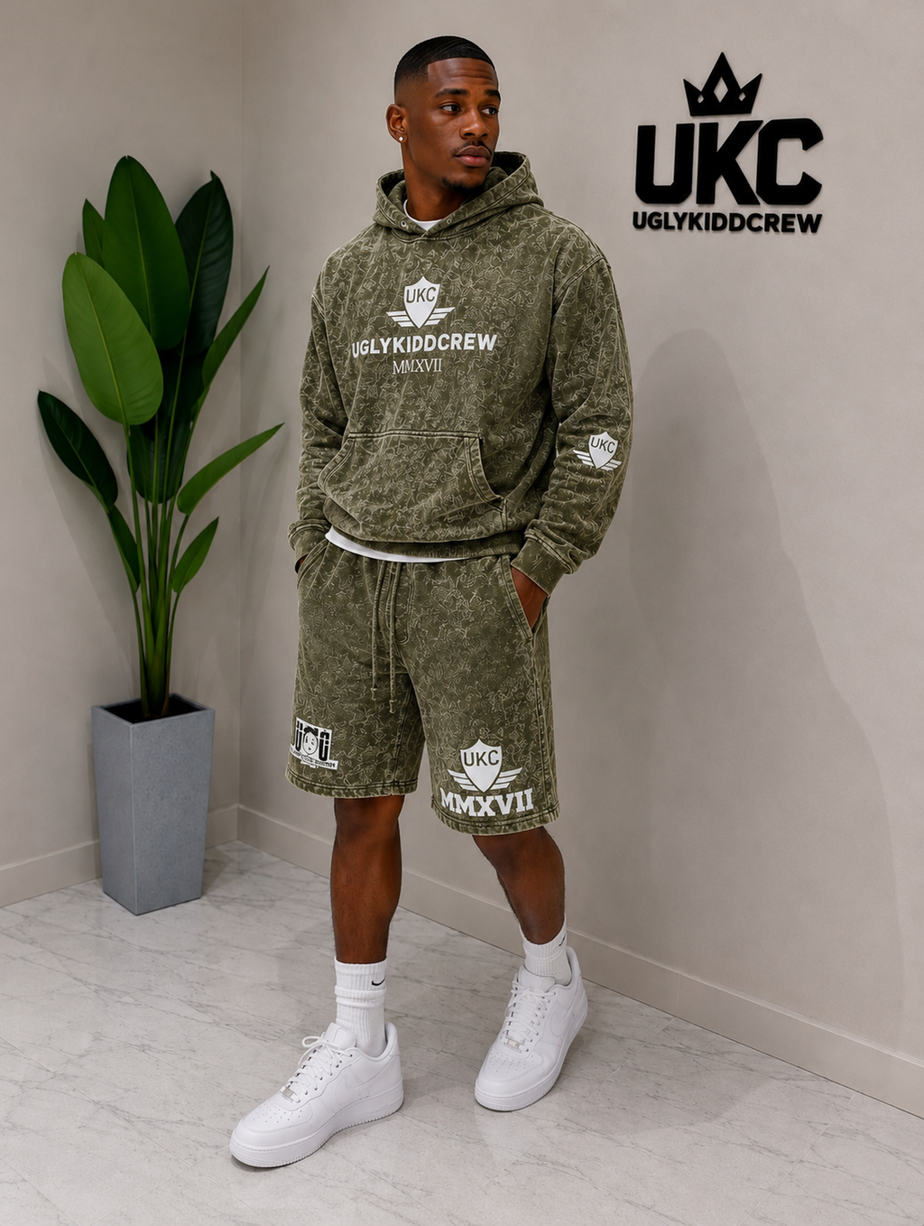 The Hustle Motto Set - Acid Wash Olive