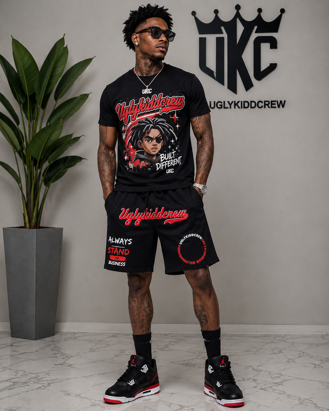 "Stand on business" fleece shorts