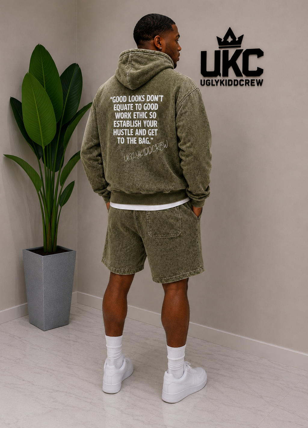 The Hustle Motto Set - Acid Wash Olive