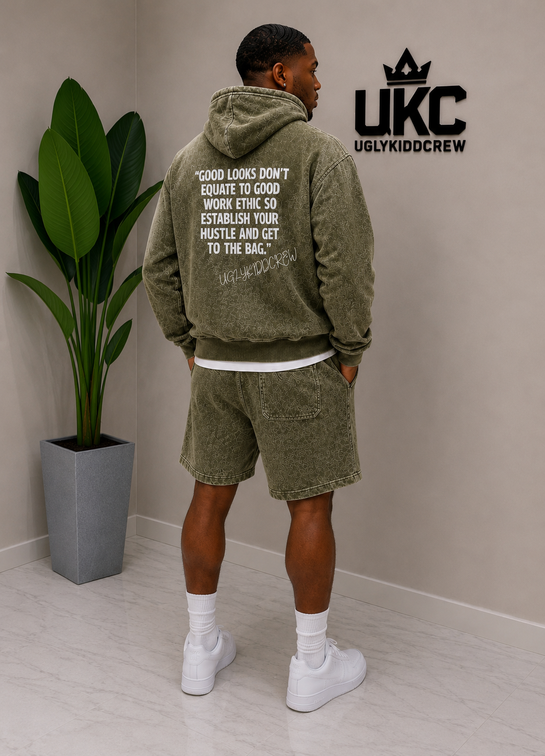 The Hustle Motto Set - Acid Wash Olive
