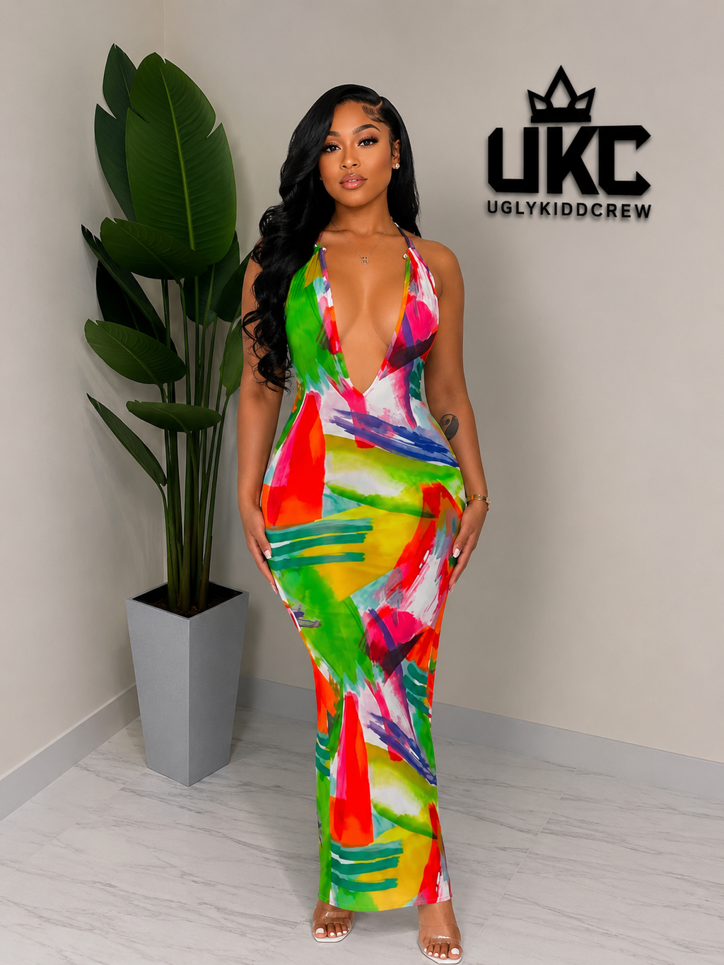Multi colored open back dress