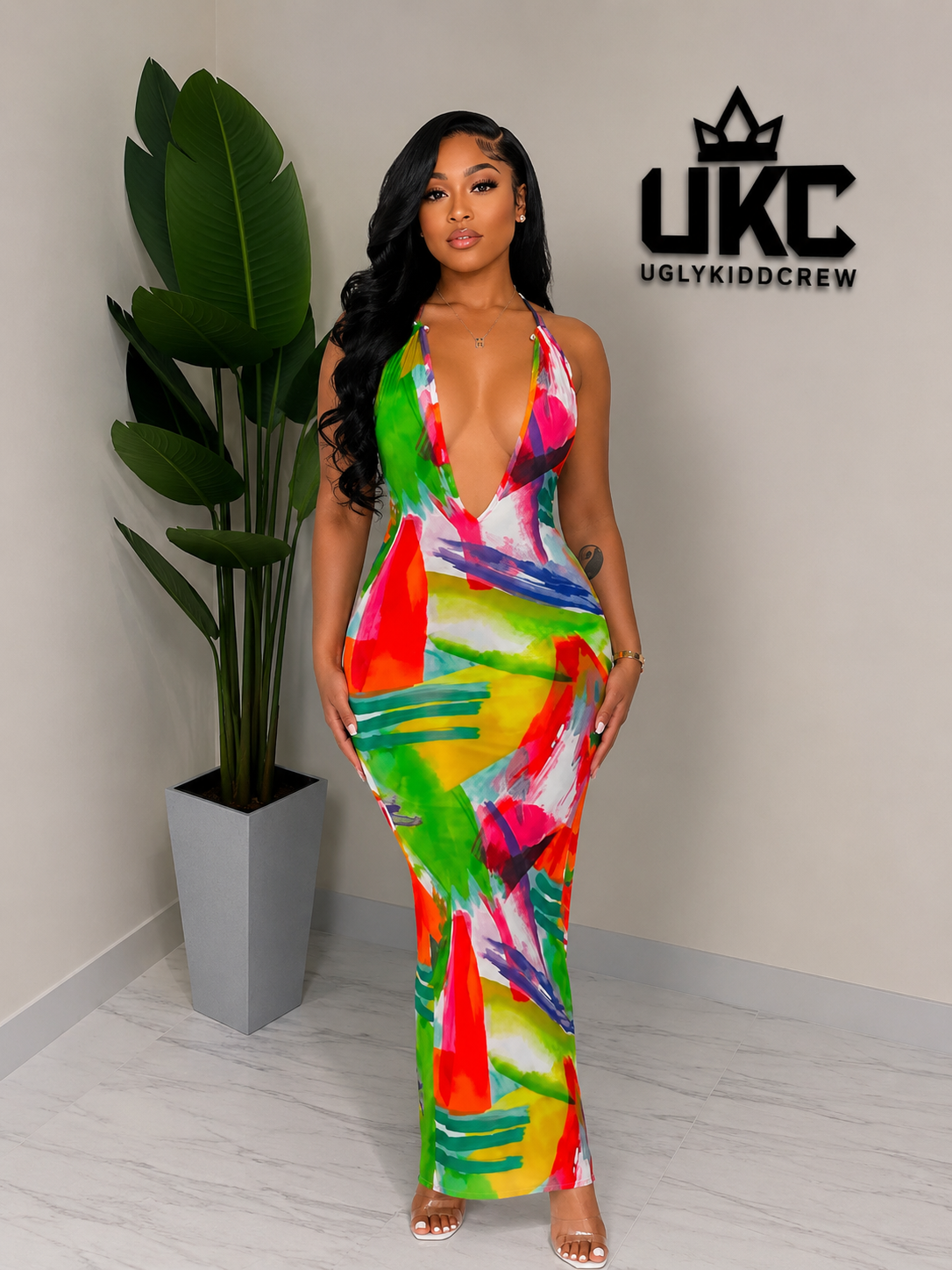 Multi colored open back dress