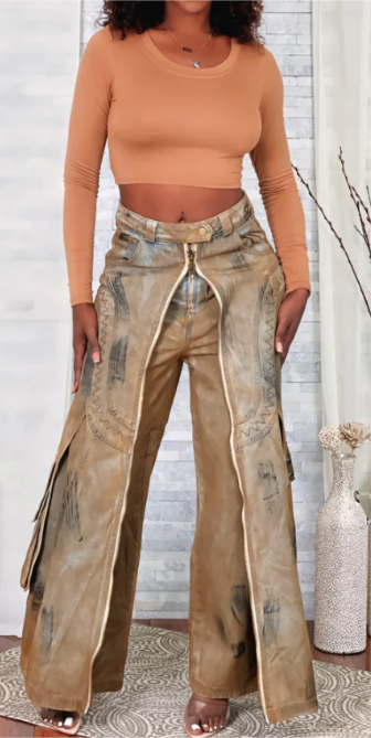 Brown Acid wash twill pants